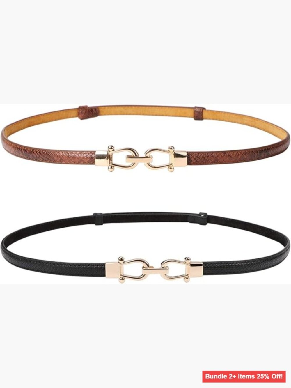 Genuine Leather Skinny Belt Adjustable Thin Waist Belt Golden Buckle